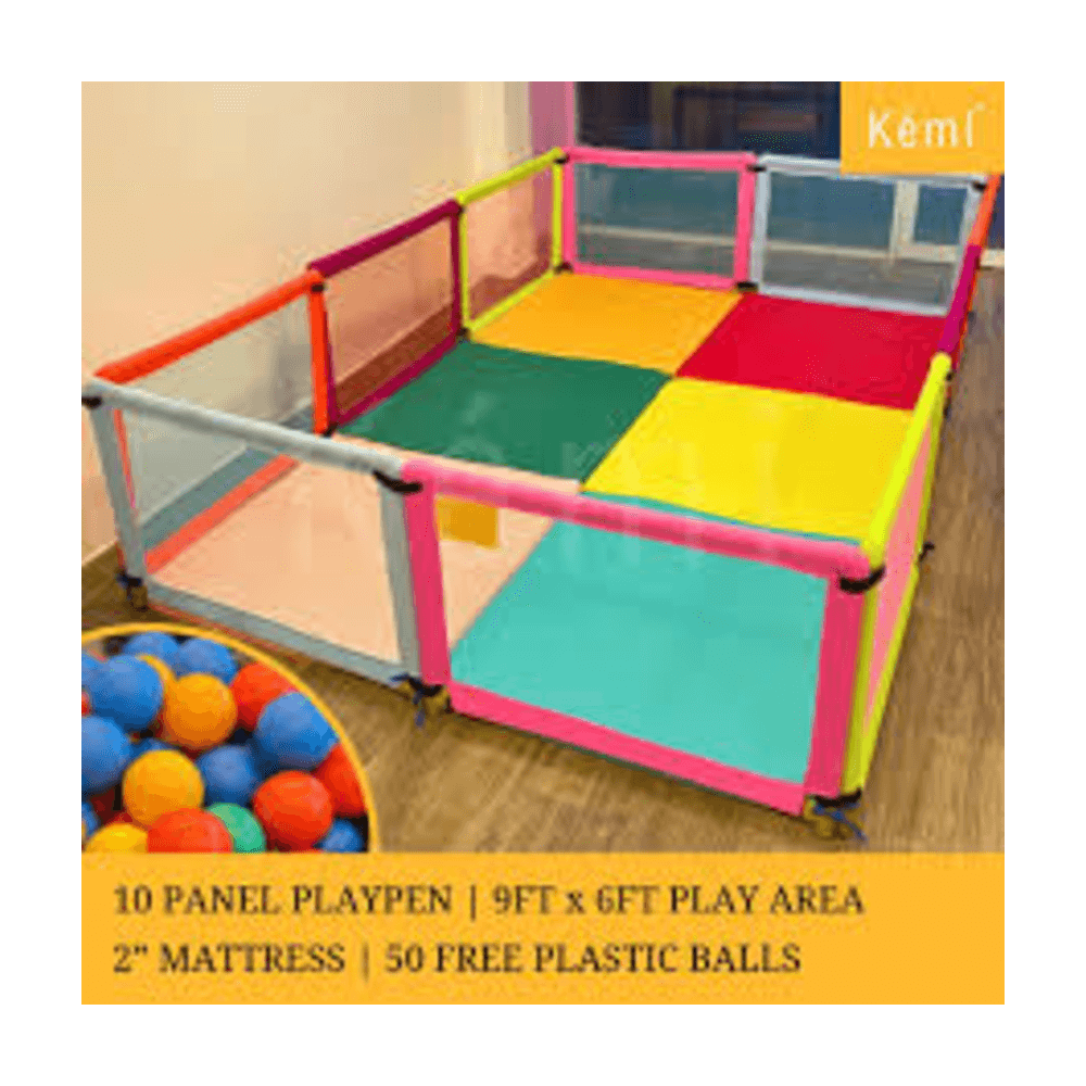 download (26) Kemi 10 Panel Baby Playpen with 2 inch Mattress | Sturdy Frame | Baby Safety First | High Quality